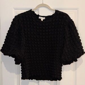 Eli+Ali Anthropologie Black Textured Puff-Sleeve Top